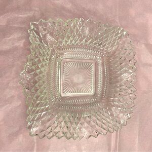 VINTAGE CLEAR INDIANA GLASS DIAMOND POINT RUFFLE EDGE CANDY DISH 7” SQUARE